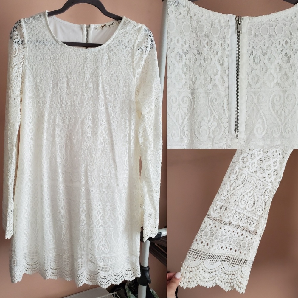 White Lace Dress with Bell Sleeves